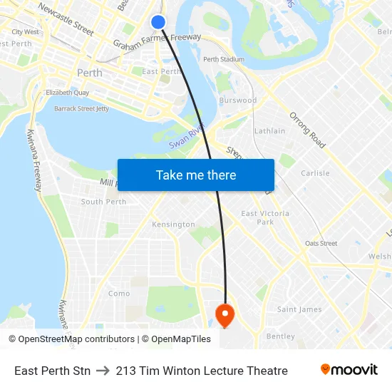 East Perth Stn to 213 Tim Winton Lecture Theatre map
