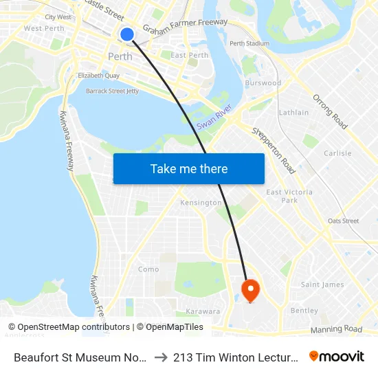 Beaufort St Museum Northbound to 213 Tim Winton Lecture Theatre map