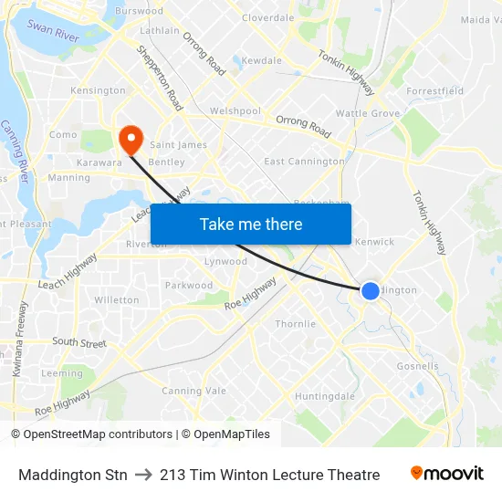 Maddington Stn to 213 Tim Winton Lecture Theatre map