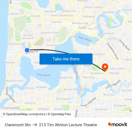 Claremont Stn to 213 Tim Winton Lecture Theatre map