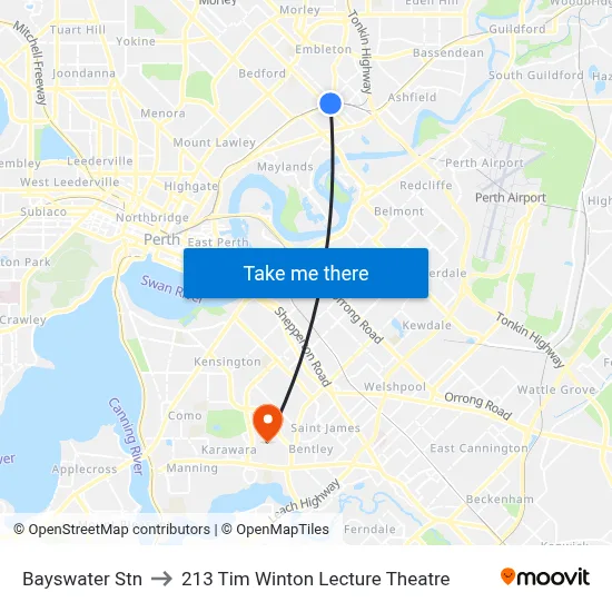 Bayswater Stn to 213 Tim Winton Lecture Theatre map