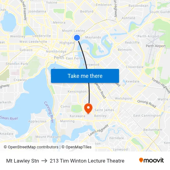 Mt Lawley Stn to 213 Tim Winton Lecture Theatre map