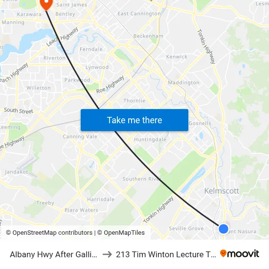 Albany Hwy After Galliers Av to 213 Tim Winton Lecture Theatre map