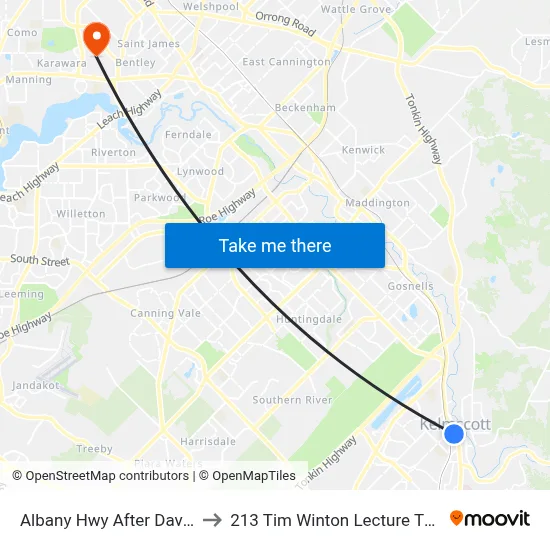 Albany Hwy After Davis Rd to 213 Tim Winton Lecture Theatre map