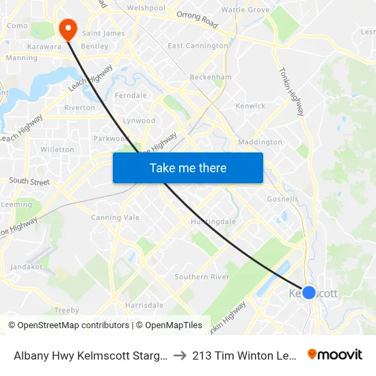 Albany Hwy Kelmscott Stargate Shopping Ctr to 213 Tim Winton Lecture Theatre map