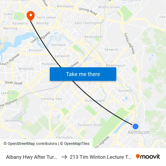 Albany Hwy After Turner Pl to 213 Tim Winton Lecture Theatre map