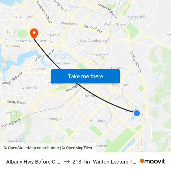 Albany Hwy Before Clara St to 213 Tim Winton Lecture Theatre map