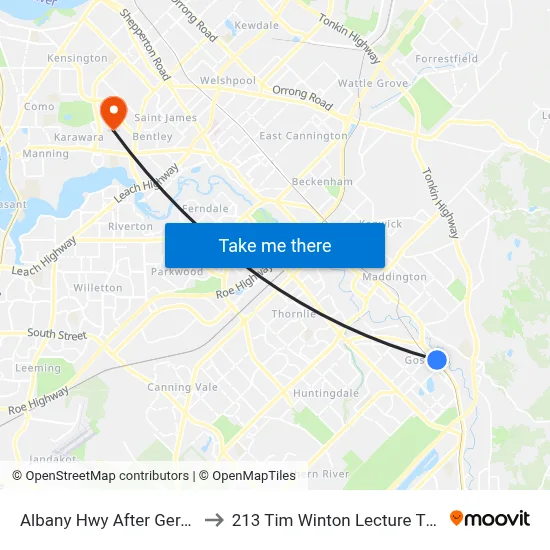 Albany Hwy After Gerald St to 213 Tim Winton Lecture Theatre map