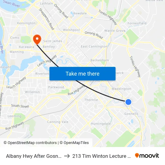 Albany Hwy After Gosnells Rd to 213 Tim Winton Lecture Theatre map