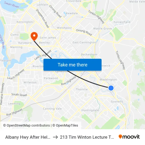 Albany Hwy After Helm St to 213 Tim Winton Lecture Theatre map