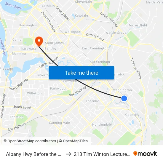Albany Hwy Before the Crescent to 213 Tim Winton Lecture Theatre map