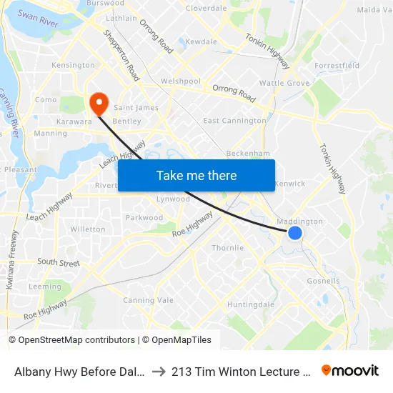 Albany Hwy Before Dalziell St to 213 Tim Winton Lecture Theatre map