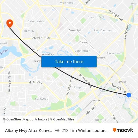 Albany Hwy After Kenwick Link to 213 Tim Winton Lecture Theatre map