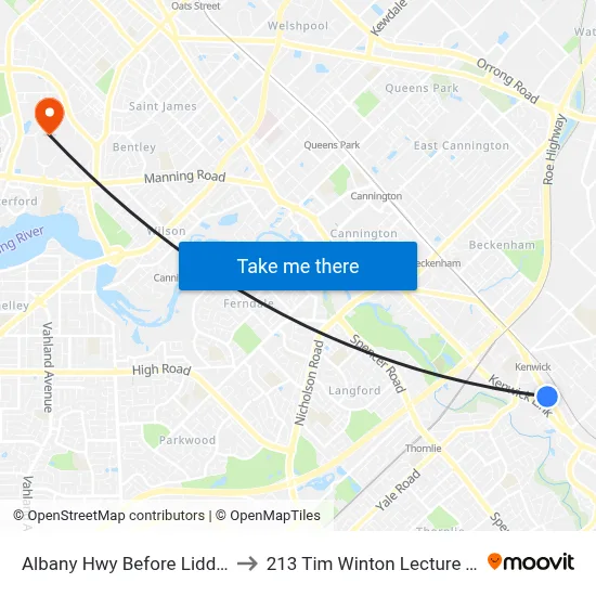 Albany Hwy Before Liddelow St to 213 Tim Winton Lecture Theatre map
