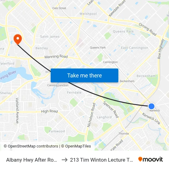 Albany Hwy After Royal St to 213 Tim Winton Lecture Theatre map