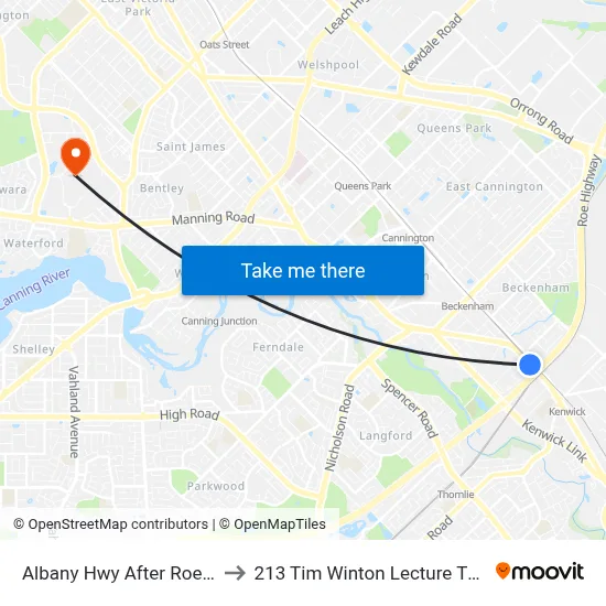 Albany Hwy After Roe Hwy to 213 Tim Winton Lecture Theatre map