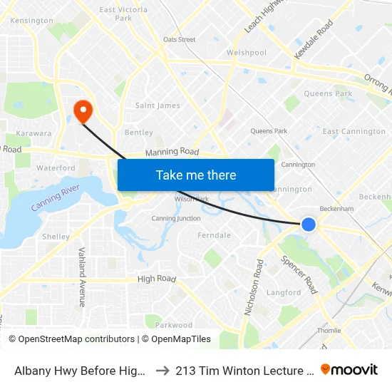 Albany Hwy Before Highbury Cr to 213 Tim Winton Lecture Theatre map