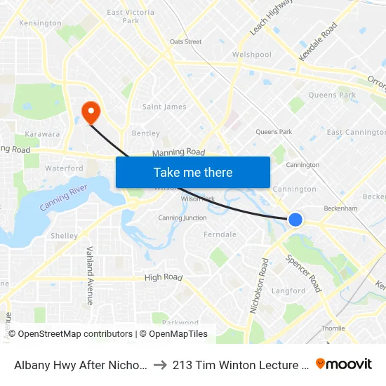 Albany Hwy After Nicholson Rd to 213 Tim Winton Lecture Theatre map