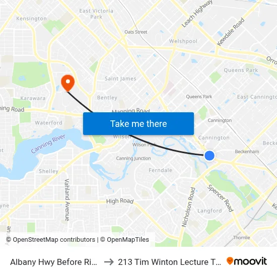Albany Hwy Before River Rd to 213 Tim Winton Lecture Theatre map