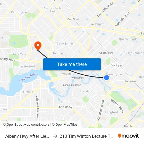 Albany Hwy After Liege St to 213 Tim Winton Lecture Theatre map