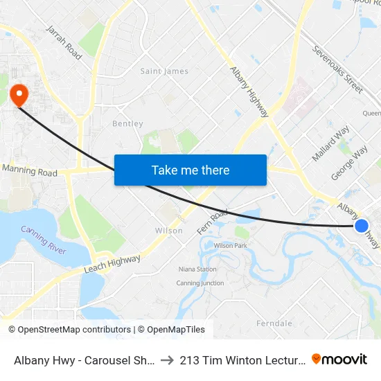 Albany Hwy - Carousel Shopping Ctr to 213 Tim Winton Lecture Theatre map