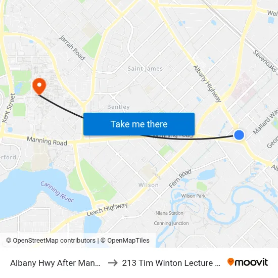 Albany Hwy After Manning Rd to 213 Tim Winton Lecture Theatre map