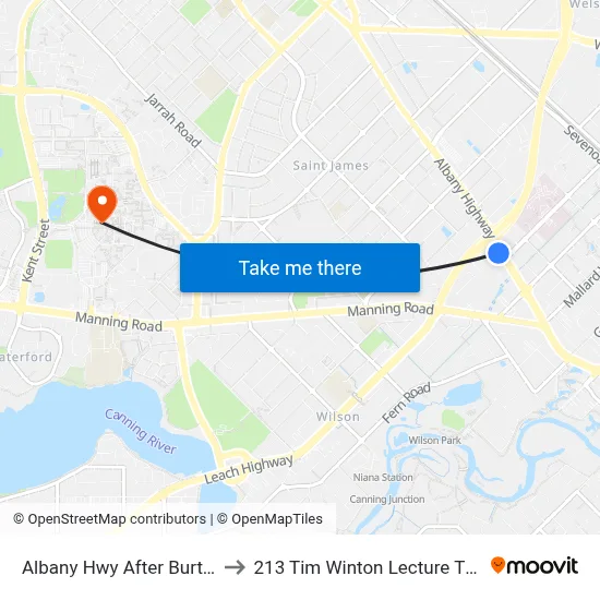 Albany Hwy After Burton St to 213 Tim Winton Lecture Theatre map