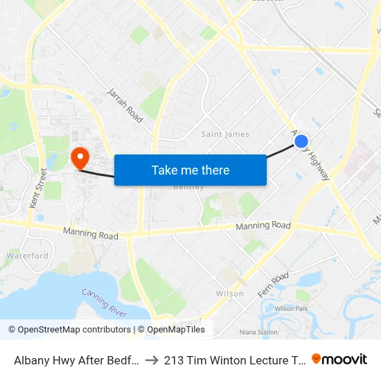 Albany Hwy After Bedford St to 213 Tim Winton Lecture Theatre map