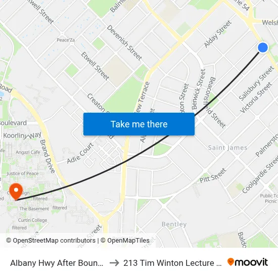 Albany Hwy After Boundary Rd to 213 Tim Winton Lecture Theatre map