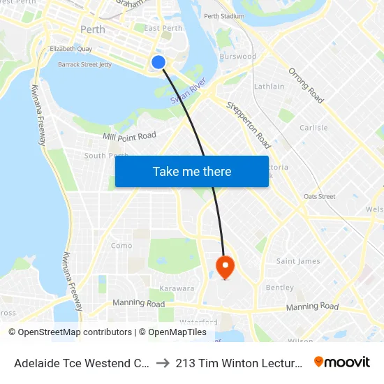 Adelaide Tce Westend Causeway to 213 Tim Winton Lecture Theatre map
