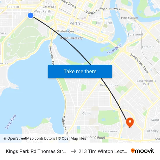 Kings Park Rd Thomas Street Cat Id 140 to 213 Tim Winton Lecture Theatre map