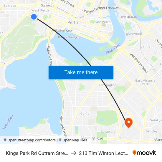 Kings Park Rd Outram Street Cat Id 141 to 213 Tim Winton Lecture Theatre map