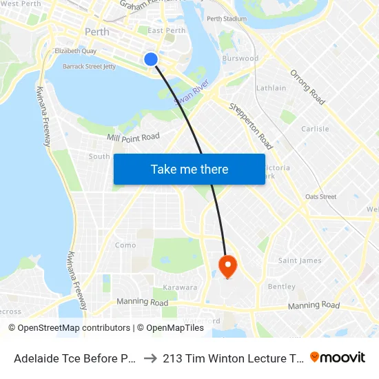 Adelaide Tce Before Plain St to 213 Tim Winton Lecture Theatre map