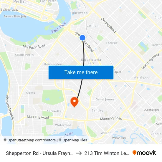 Shepperton Rd - Ursula Frayne Catholic Coll Sen to 213 Tim Winton Lecture Theatre map