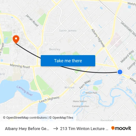 Albany Hwy Before George Wy to 213 Tim Winton Lecture Theatre map