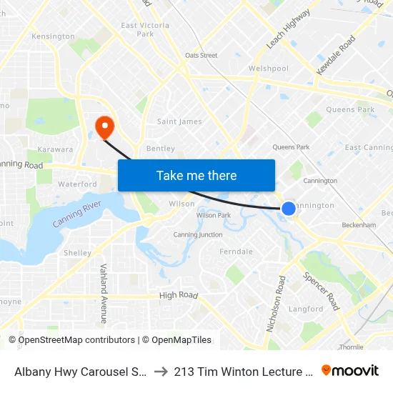 Albany Hwy Carousel Shop Ctr to 213 Tim Winton Lecture Theatre map
