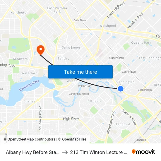 Albany Hwy Before Station St to 213 Tim Winton Lecture Theatre map