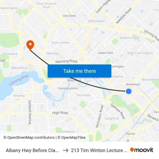 Albany Hwy Before Clapham St to 213 Tim Winton Lecture Theatre map