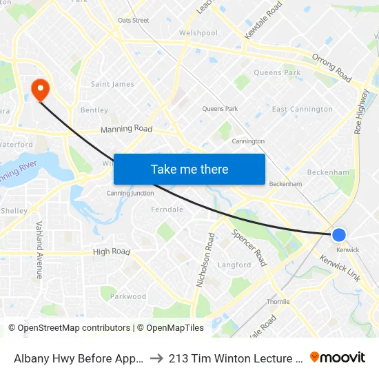 Albany Hwy Before Apperley St to 213 Tim Winton Lecture Theatre map