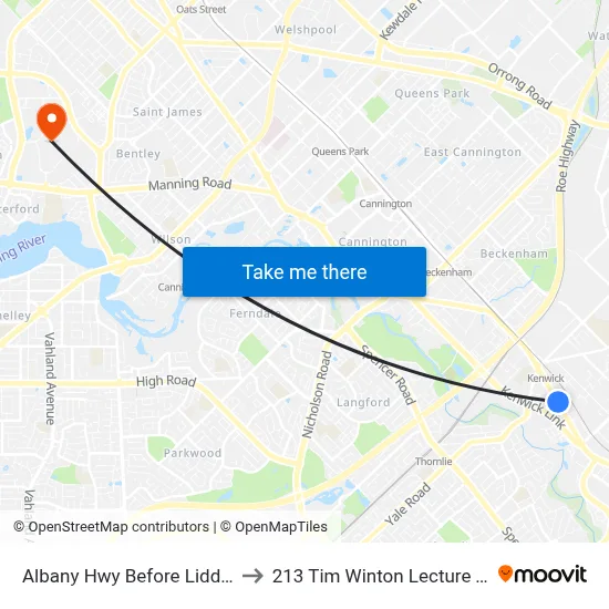 Albany Hwy Before Liddelow St to 213 Tim Winton Lecture Theatre map