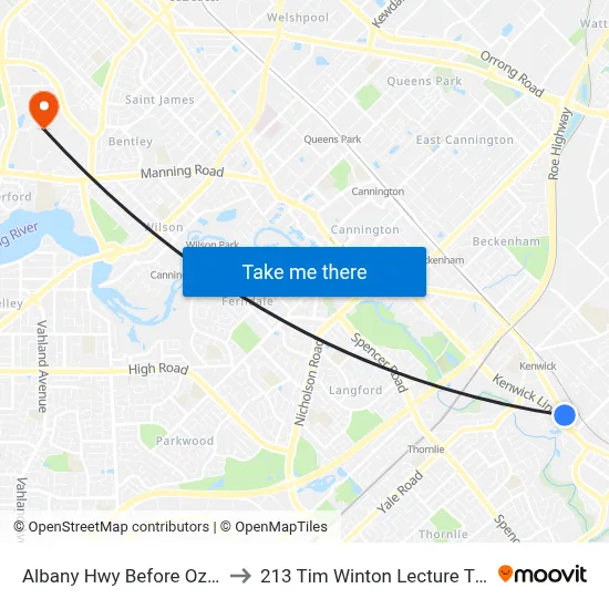 Albany Hwy Before Ozich Ct to 213 Tim Winton Lecture Theatre map