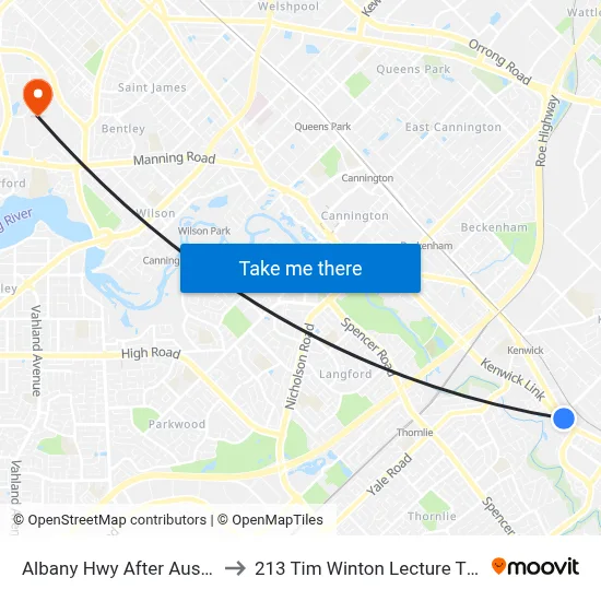 Albany Hwy After Austin Av to 213 Tim Winton Lecture Theatre map