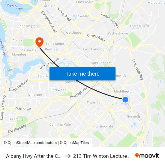 Albany Hwy After the Crescent to 213 Tim Winton Lecture Theatre map