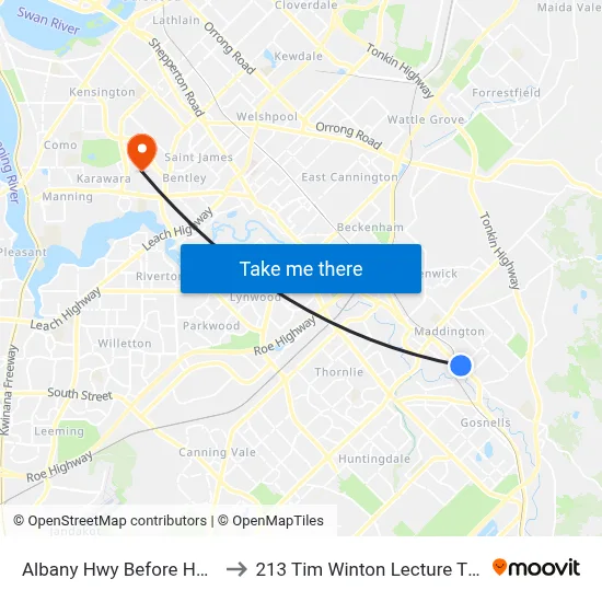 Albany Hwy Before Helm St to 213 Tim Winton Lecture Theatre map
