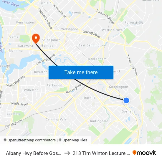 Albany Hwy Before Gosnells Rd to 213 Tim Winton Lecture Theatre map