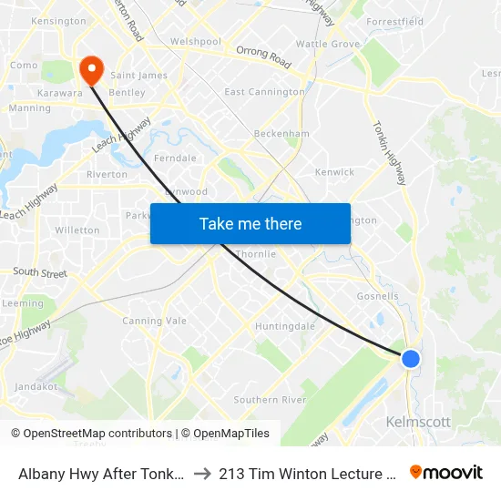 Albany Hwy After Tonkin Hwy to 213 Tim Winton Lecture Theatre map