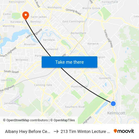 Albany Hwy Before Centre Rd to 213 Tim Winton Lecture Theatre map