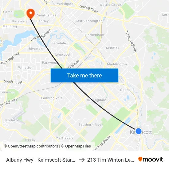 Albany Hwy - Kelmscott Stargate Shopping Ctr to 213 Tim Winton Lecture Theatre map