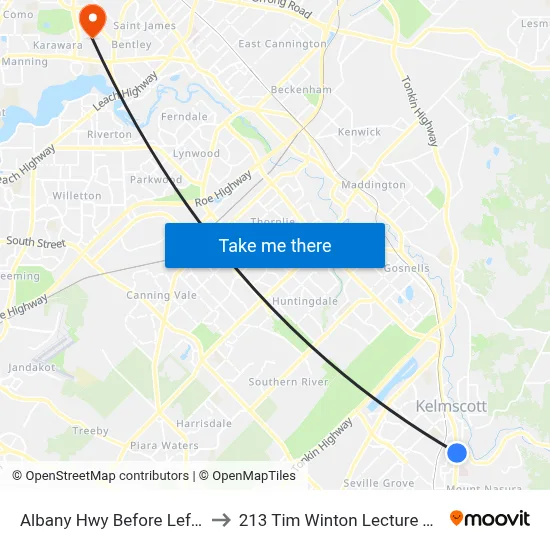 Albany Hwy Before Lefroy Rd to 213 Tim Winton Lecture Theatre map