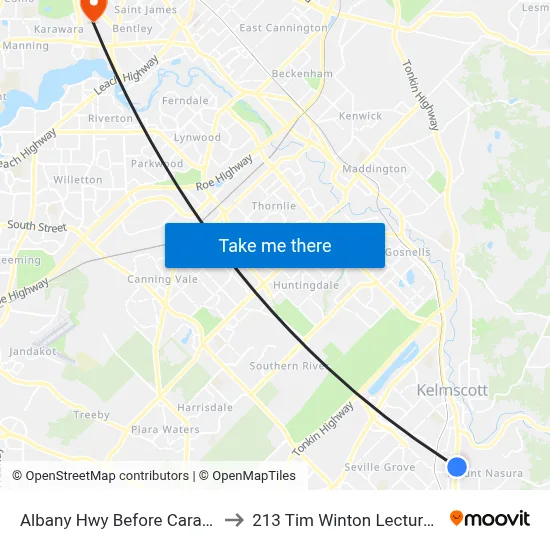 Albany Hwy Before Carawatha Av to 213 Tim Winton Lecture Theatre map